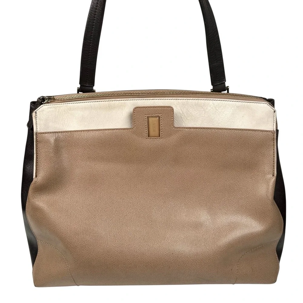 Furla Top Handle Handbag Italian Leather Purse Taupe‎ Cream Brown